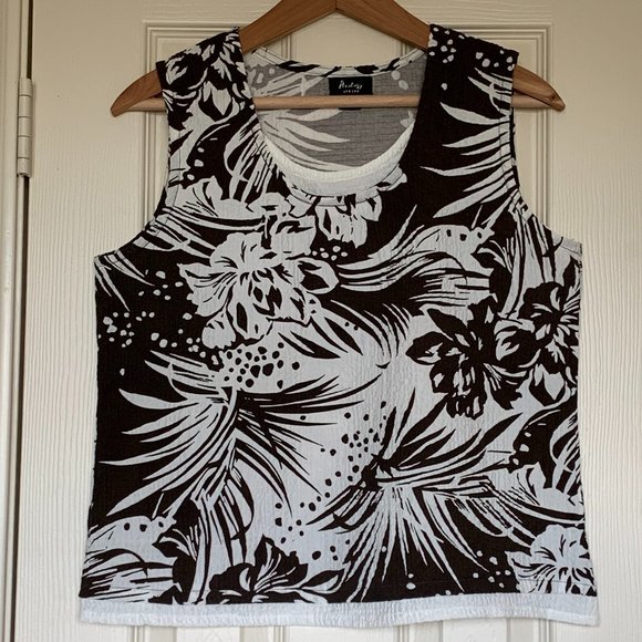 🎉HP🎉 Crinkle Tank Top SZ Petite L Tropical Floral Scoop Neck, Layered-look EUC - Picture 1 of 14